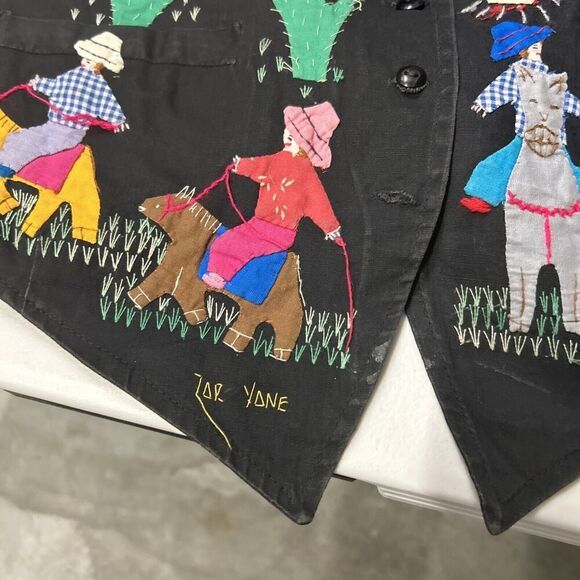 Vintage Handmade Folk Applique Frog A La Peche Cowgirl Vest Embroidered Medium - Picture 10 of 11